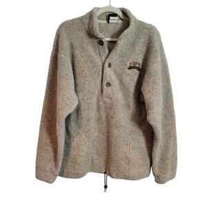 Vintage EMI Alaska Sherpa Fleece Pullover Beige Henley USA Medium M Embroidered